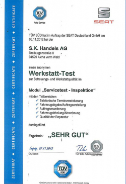 Zertifikat Werkstatt-Test 2012