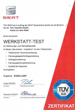 Zertifikat Werkstatt-Test 2014