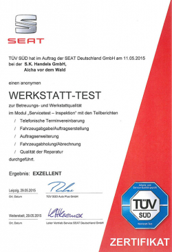 Zertifikat Werkstatt-Test 2015