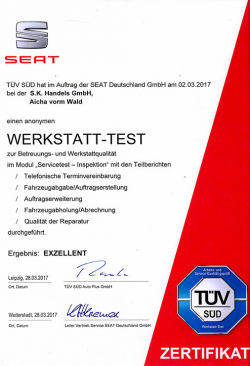 Zertifikat Werkstatt-Test 2017