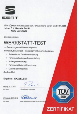 Zertifikat Werkstatt-Test 2018