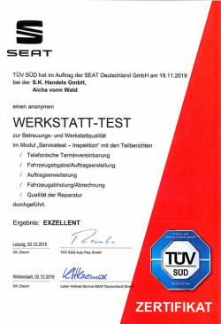 Zertifikat Werkstatt-Test 2019