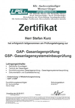 Zertifikat Gasanlagenprüfung